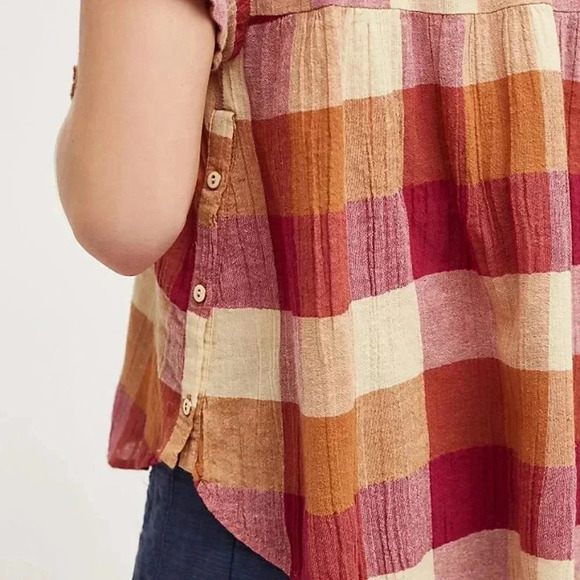 ANTHROPOLOGIE Posy Plaid Top Swing Pink Cream XS - Picture 3 of 10